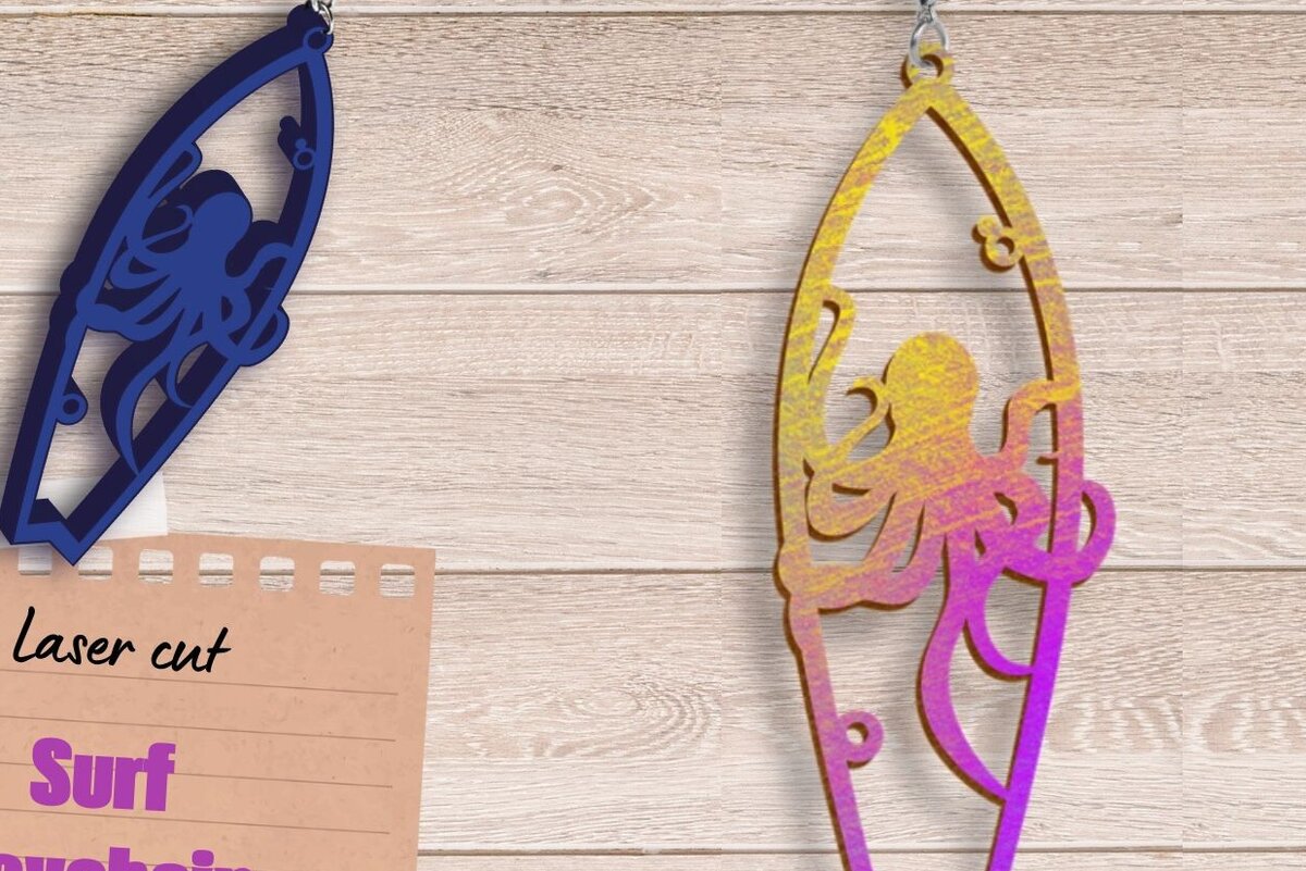 Σετ των 3 Intra απο ξύλο plywood 3mm-4mm πάχος – Μπρελόκ Summer Surf, Octopus Δίασταση  5x5 cm INTRAFABR-94156352