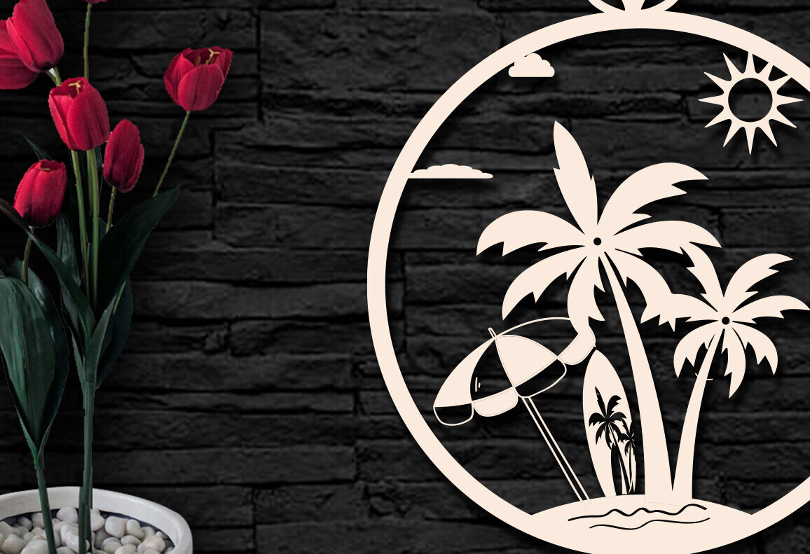 Σετ των 2 Intra απο ξύλο plywood 3mm-4mm πάχος – Καλοκαιρινό διανυσματικό  Δίασταση  20x20 cm INTRAFABR-119692775