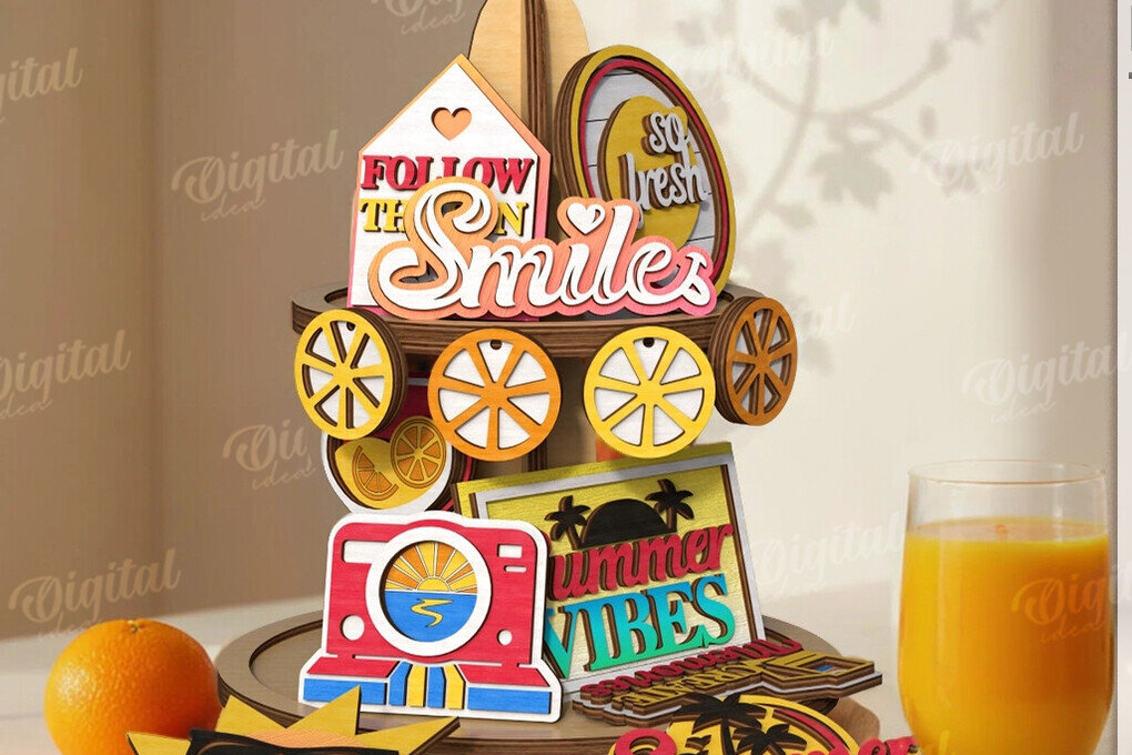 Σετ των 2 Intra απο ξύλο plywood 3mm-4mm πάχος – Καλοκαιρινές διακοσμήσεις δίσκων κοπής με λέιζερ Δίασταση  20x20 cm INTRAFABR-122674690