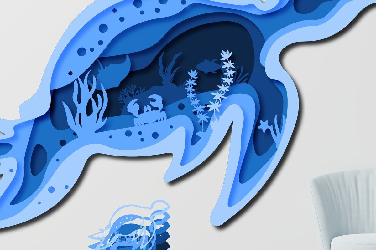 Σετ των 2 Intra απο ξύλο plywood 3mm-4mm πάχος – Summer Turtle Deep Sea Paper/Laser 3DSVG Δίασταση  20x20 cm INTRAFABR-33310711