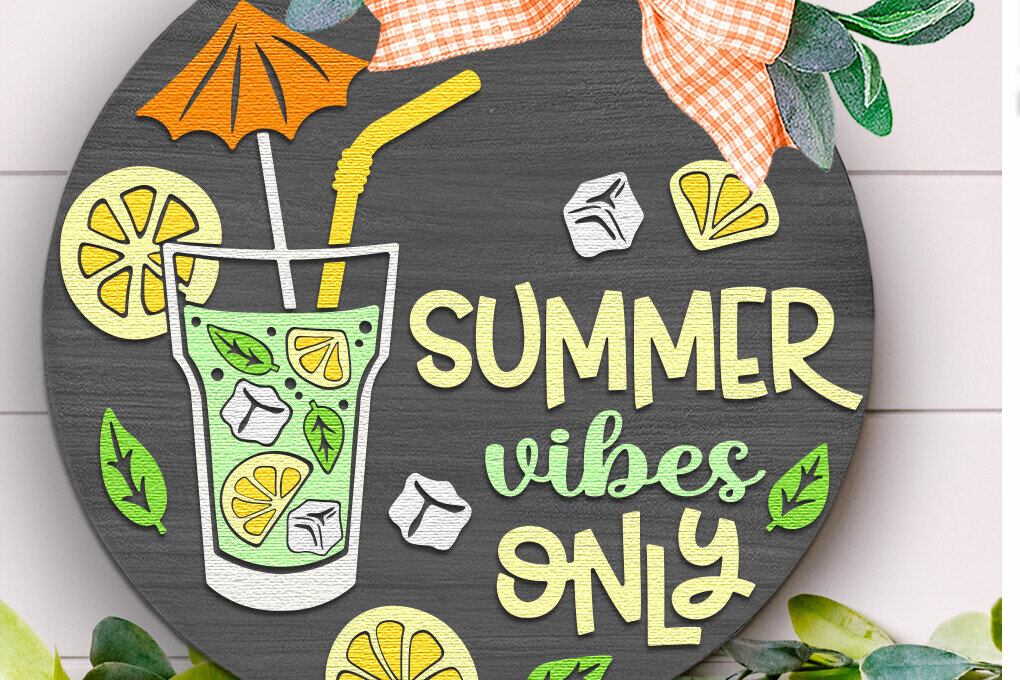 Σετ των 2 Intra απο ξύλο plywood 3mm-4mm πάχος – Summer Vibes Only, Πολυεπίπεδη πινακίδα πόρτας Δίασταση  20x20 cm INTRAFABR-120913707