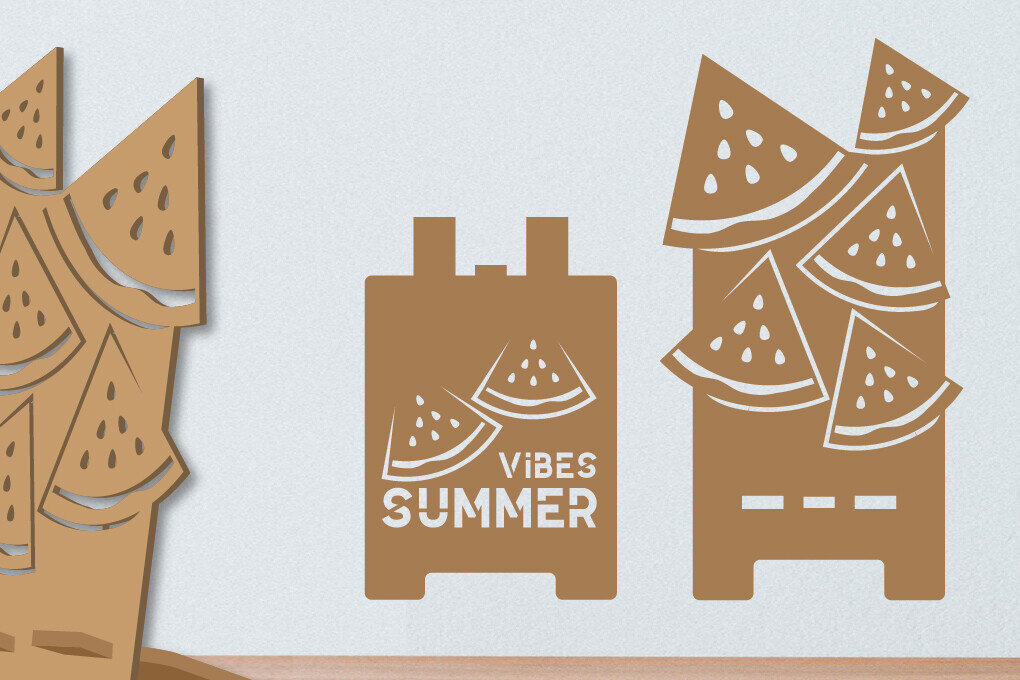 Σετ των 2 Intra απο ξύλο plywood 3mm-4mm πάχος – Στάση τηλεφώνου Summer Vibes με λέιζερ Δίασταση  20x20 cm INTRAFABR-99911255