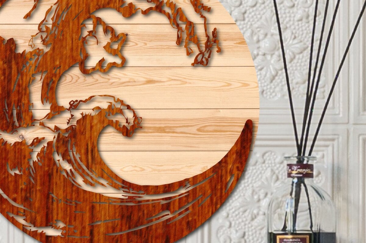 Σετ των 2 Intra απο ξύλο plywood 3mm-4mm πάχος – Summer Wave Δίασταση  20x20 cm INTRAFABR-33075962