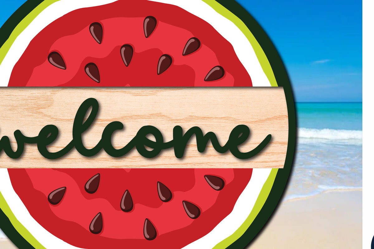 Σετ των 2 Intra απο ξύλο plywood 3mm-4mm πάχος – Καλοκαιρινή πινακίδα πόρτας καλωσορίσματος με καρπούζι Δίασταση  20x20 cm INTRAFABR-29079197