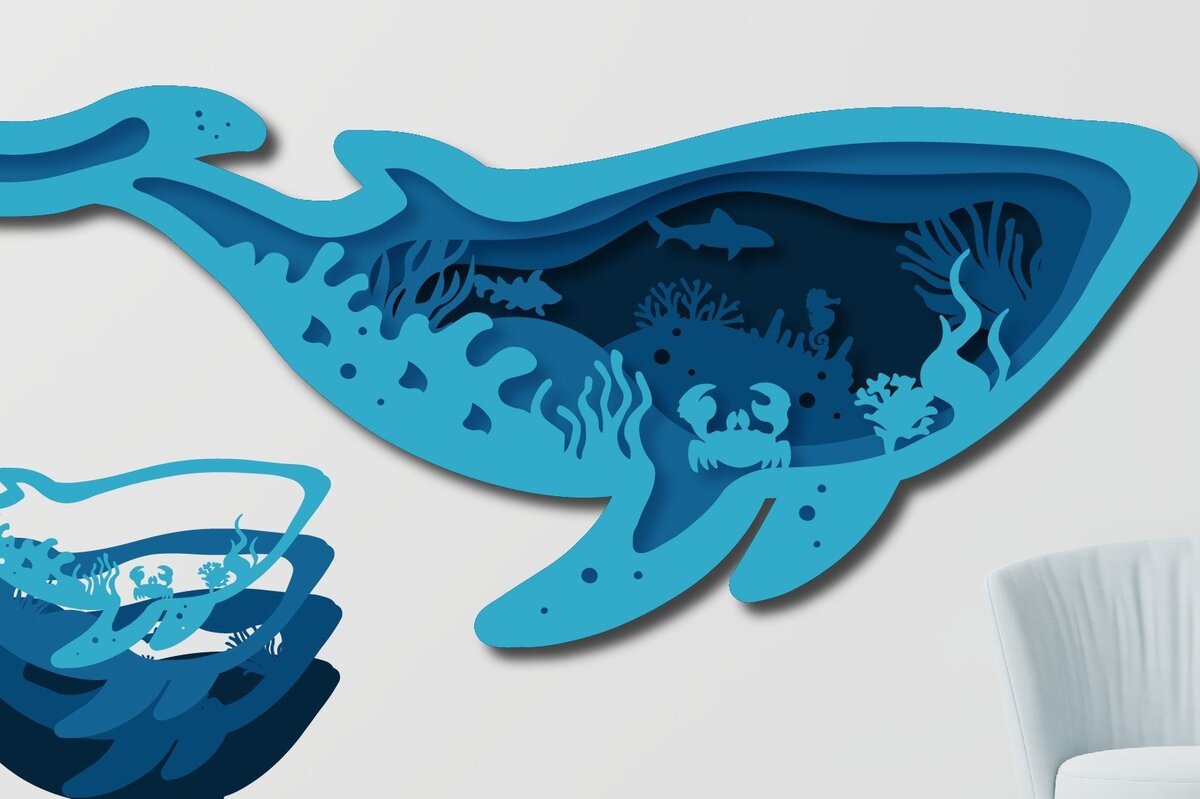 Σετ των 2 Intra απο ξύλο plywood 3mm-4mm πάχος – Αρχείο με στρώματα Summer Whale Deep Sea Δίασταση  20x20 cm INTRAFABR-33220526