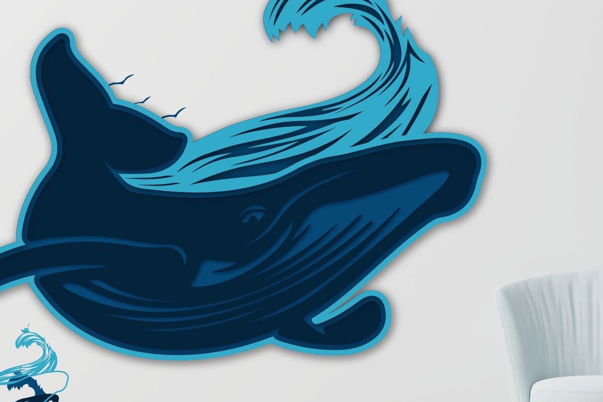 Σετ των 2 Intra απο ξύλο plywood 3mm-4mm πάχος – Summer Whale Wave Layered Δίασταση  20x20 cm INTRAFABR-33220594