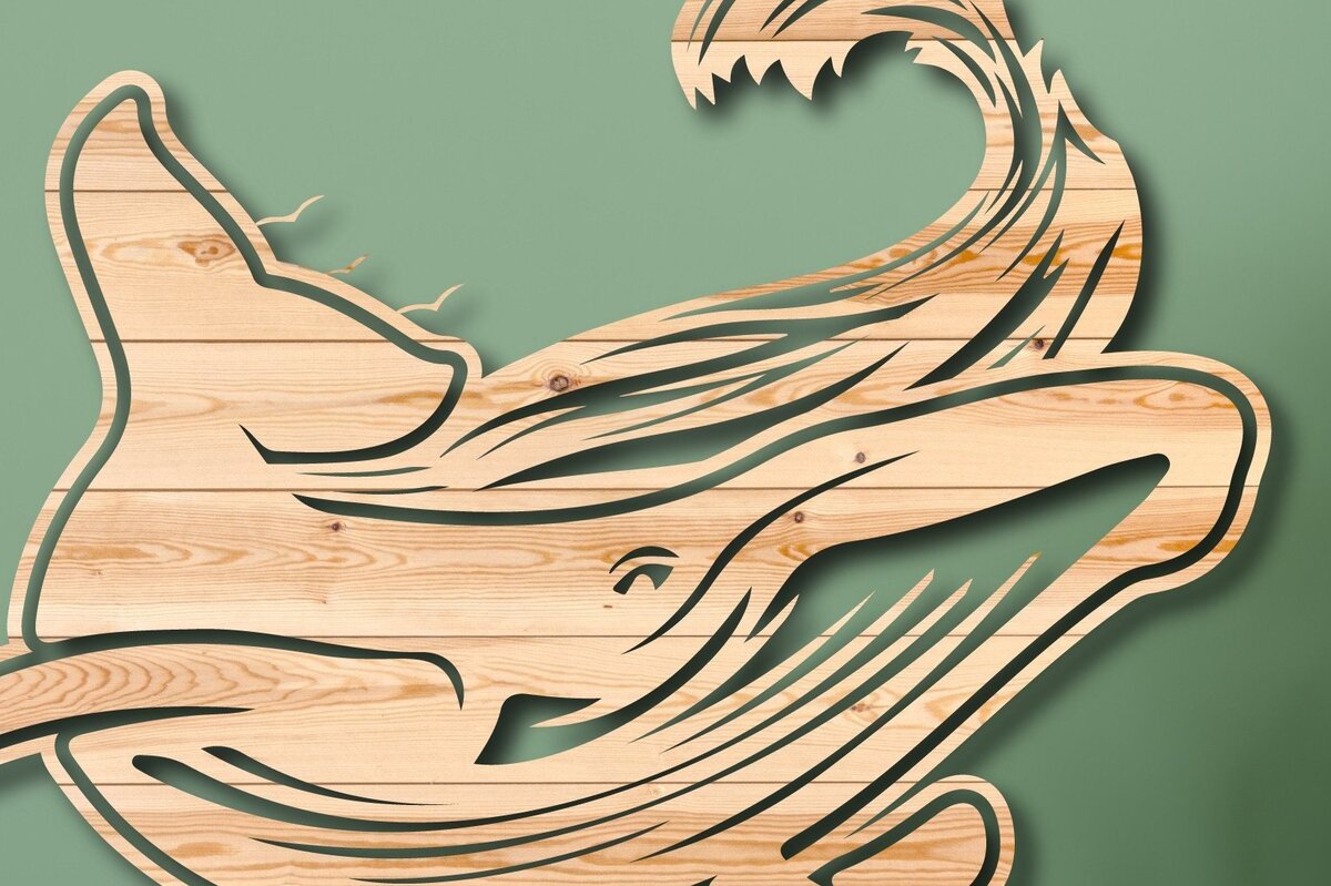 Σετ των 2 Intra απο ξύλο plywood 3mm-4mm πάχος – Summer Whale Wave Single Layer Laser Δίασταση  20x20 cm INTRAFABR-33221556