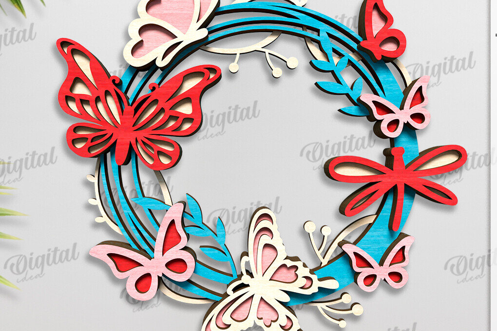 Σετ των 2 Intra απο ξύλο plywood 3mm-4mm πάχος – Καλοκαιρινό στεφάνι κοπής με λέιζερ Δίασταση  20x20 cm INTRAFABR-123565127