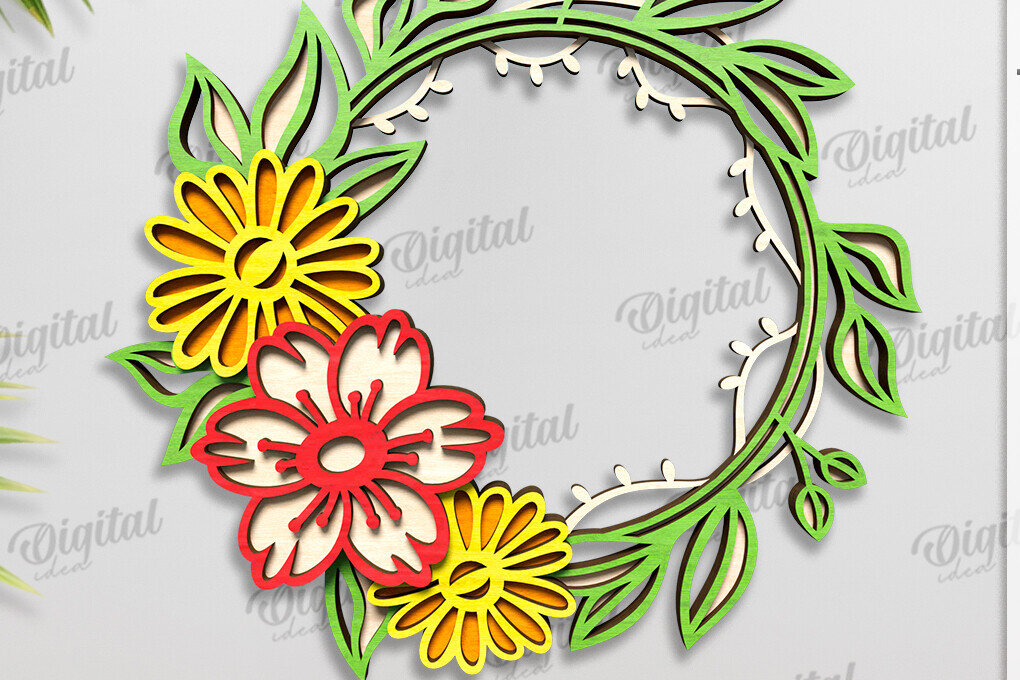 Σετ των 2 Intra απο ξύλο plywood 3mm-4mm πάχος – Καλοκαιρινό στεφάνι κοπής με λέιζερ Δίασταση  20x20 cm INTRAFABR-123565451