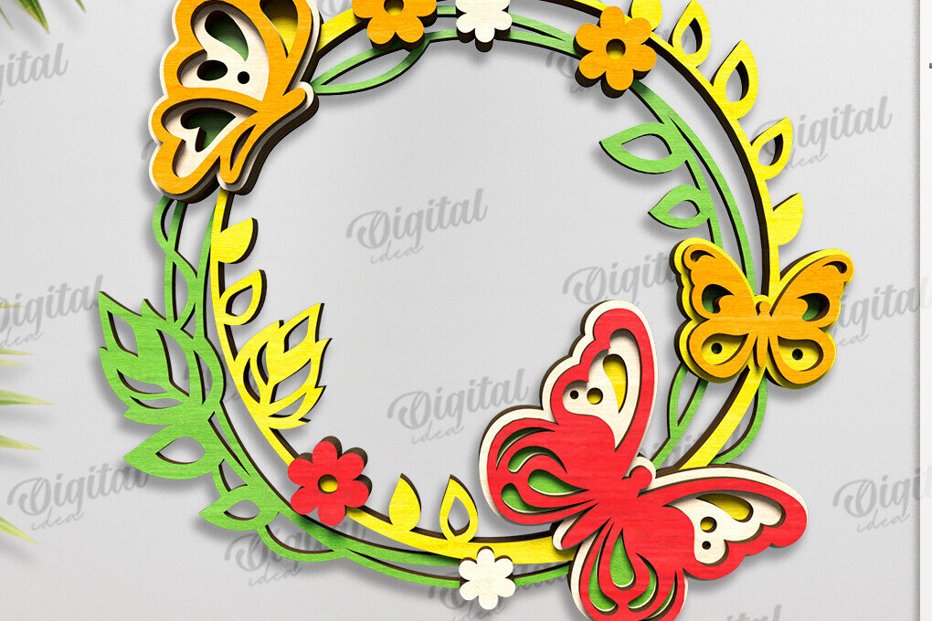 Σετ των 2 Intra απο ξύλο plywood 3mm-4mm πάχος – Καλοκαιρινό στεφάνι κοπής με λέιζερ Δίασταση  20x20 cm INTRAFABR-123565455