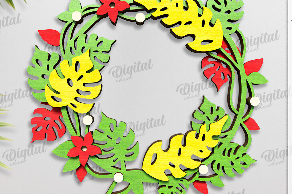 Σετ των 2 Intra απο ξύλο plywood 3mm-4mm πάχος – Καλοκαιρινό στεφάνι κοπής με λέιζερ Δίασταση  20x20 cm INTRAFABR-123565462