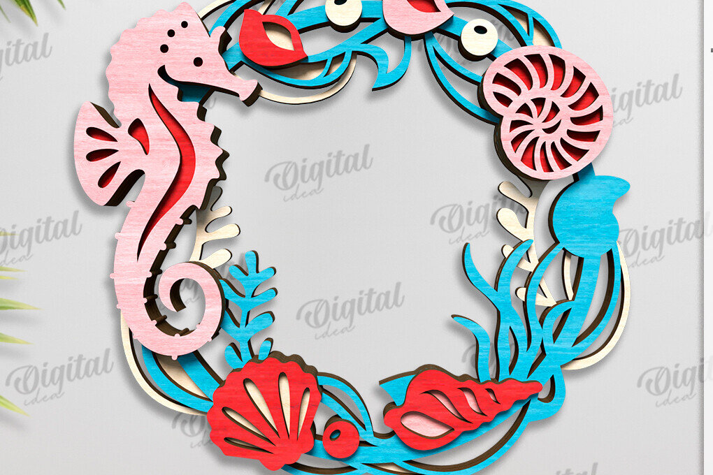 Σετ των 2 Intra απο ξύλο plywood 3mm-4mm πάχος – Καλοκαιρινό στεφάνι κοπής με λέιζερ Δίασταση  20x20 cm INTRAFABR-123565473