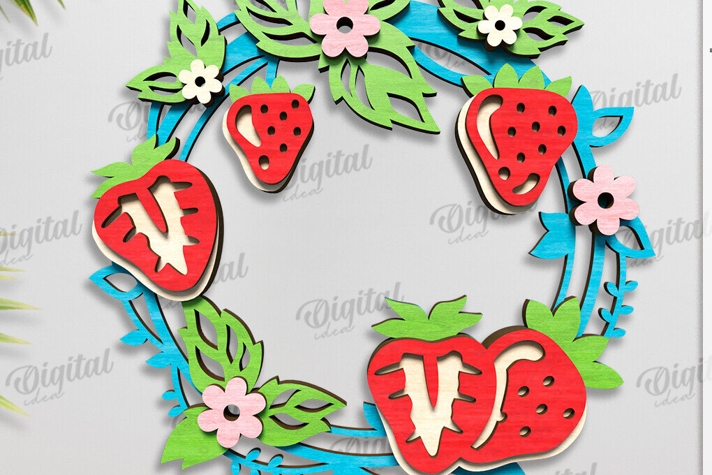 Σετ των 2 Intra απο ξύλο plywood 3mm-4mm πάχος – Καλοκαιρινό στεφάνι κοπής με λέιζερ Δίασταση  20x20 cm INTRAFABR-123565514