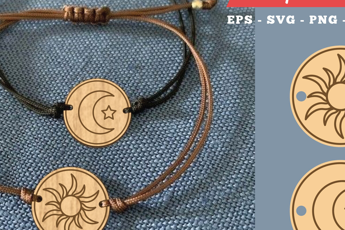 Σετ των 3 Intra απο ξύλο plywood 3mm-4mm πάχος – Βραχιόλι για ζευγάρια με λέιζερ Sun and Moon Δίασταση  20x20 cm INTRAFABR-105468483