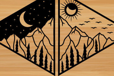 Intra απο ξύλο plywood 3mm-4mm πάχος – Τέχνη τοίχου με λέιζερ Sun and Moon Mountains Δίασταση  40x30 cm INTRAFABR-68575964