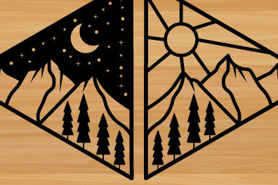 Intra απο ξύλο plywood 3mm-4mm πάχος – Τέχνη τοίχου με λέιζερ Sun and Moon Mountains Δίασταση  40x30 cm INTRAFABR-68575896