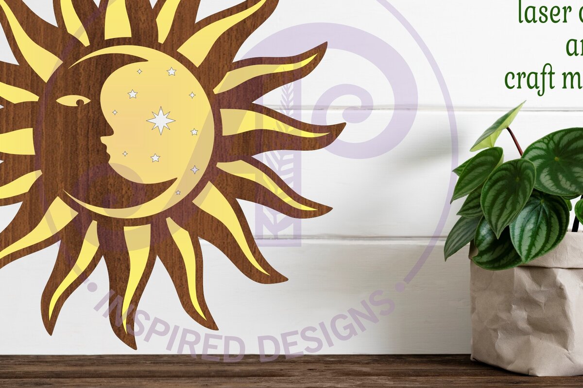 Intra απο ξύλο plywood 3mm-4mm πάχος – Σήμα τοίχου Ήλιου και Σελήνης Δίασταση  40x30 cm INTRAFABR-99745345