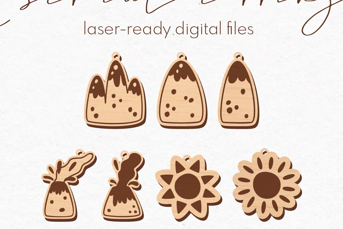 Σετ των 3 Intra απο ξύλο plywood 3mm-4mm πάχος – Πακέτο σκουλαρίκια Sun and Mountains Δίασταση  5x5 cm INTRAFABR-77085499