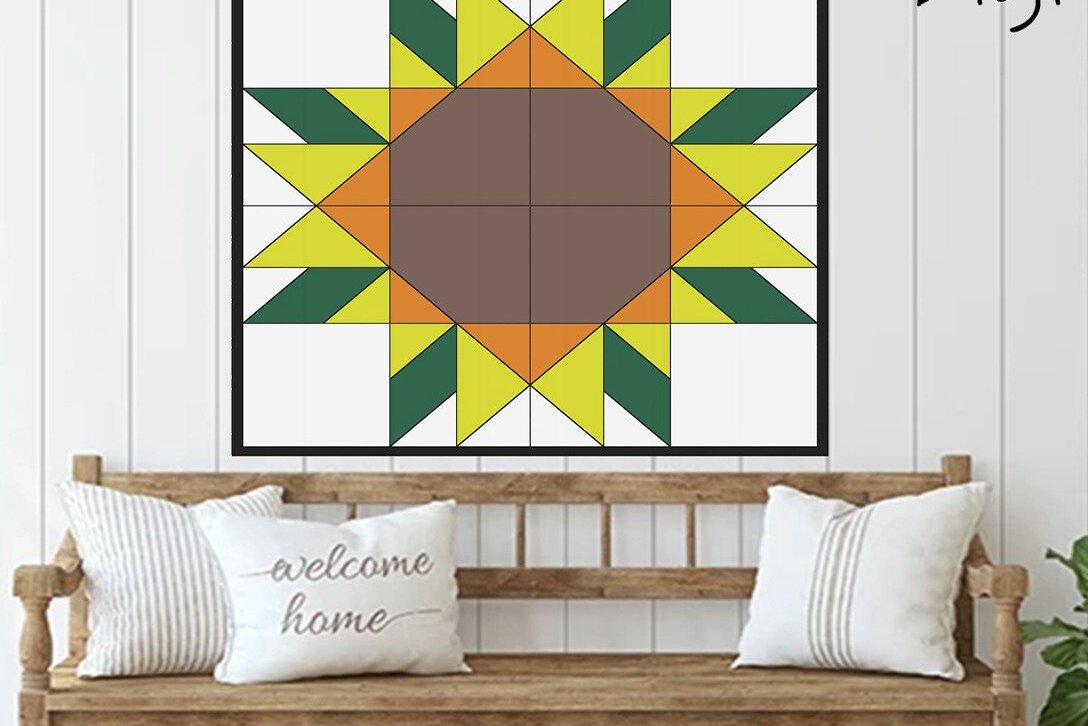 Σετ των 2 Intra απο ξύλο plywood 3mm-4mm πάχος – Sun Flower Barn Quilt Αρχείο κοπής με λέιζερ Δίασταση  20x20 cm INTRAFABR-37053660