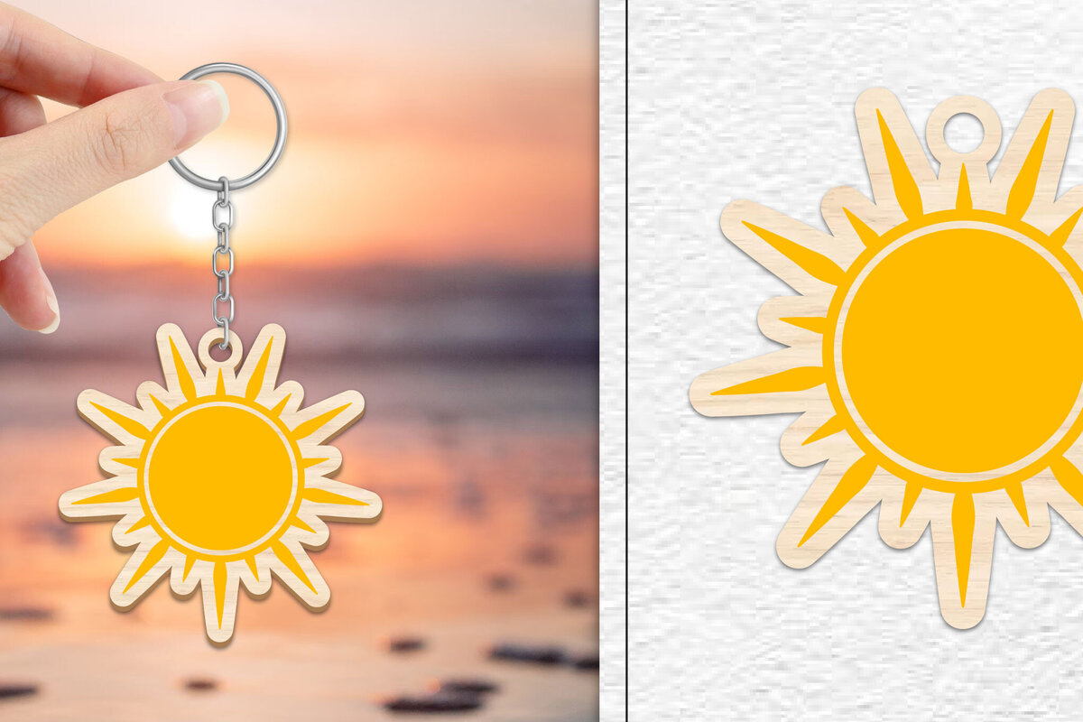 Σετ των 3 Intra απο ξύλο plywood 3mm-4mm πάχος – Κοπή Laser Μπρελόκ Sun | Καλοκαιρινό μπρελόκ Δίασταση  5x5 cm INTRAFABR-101736228