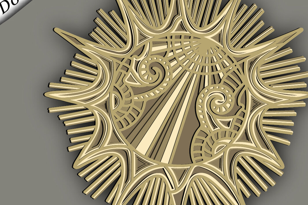 Σετ των 2 Intra απο ξύλο plywood 3mm-4mm πάχος – Sun Mandala Multilayer/Lasercut Δίασταση  20x20 cm INTRAFABR-66501225