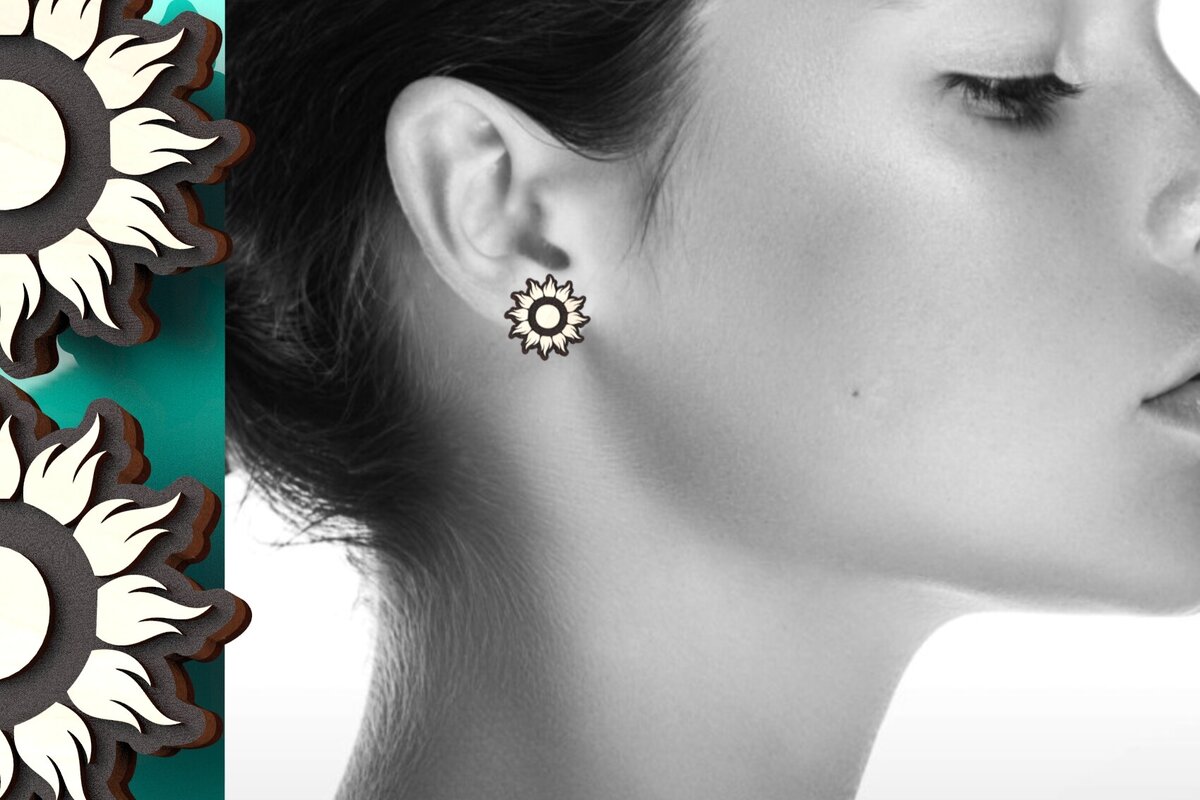 Σετ των 3 Intra απο ξύλο plywood 3mm-4mm πάχος – Πακέτο Σκουλαρίκια Sun Stud Δίασταση  5x5 cm INTRAFABR-122246686