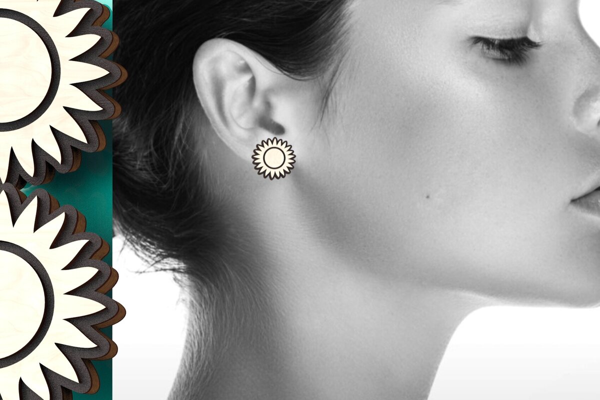 Σετ των 3 Intra απο ξύλο plywood 3mm-4mm πάχος – Σετ Σκουλαρίκια Symbol Sun Δίασταση  5x5 cm INTRAFABR-122246258