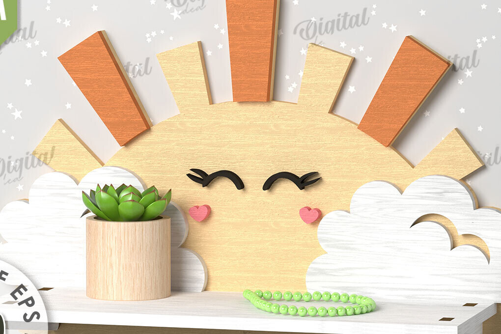 Intra απο ξύλο plywood 3mm-4mm πάχος –  κοπής με λέιζερ ραφιών τοίχου Sun Δίασταση  40x30 cm INTRAFABR-109866889