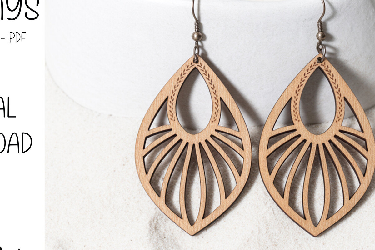 Σετ των 3 Intra απο ξύλο plywood 3mm-4mm πάχος – Sunburst Leaf Earrings Δίασταση  5x5 cm INTRAFABR-121745935