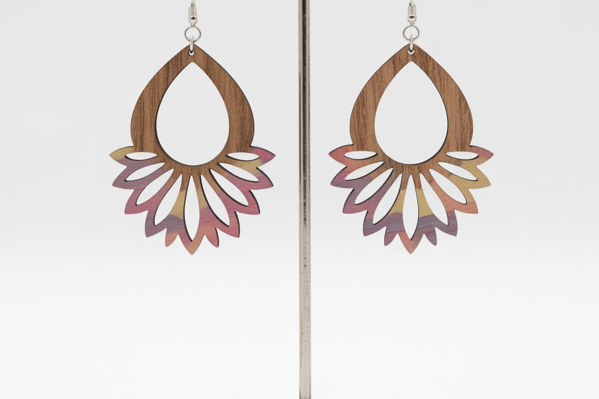 Σετ των 3 Intra απο ξύλο plywood 3mm-4mm πάχος – Sunburst Teardrop Σκουλαρίκια Δίασταση  5x5 cm INTRAFABR-122723943