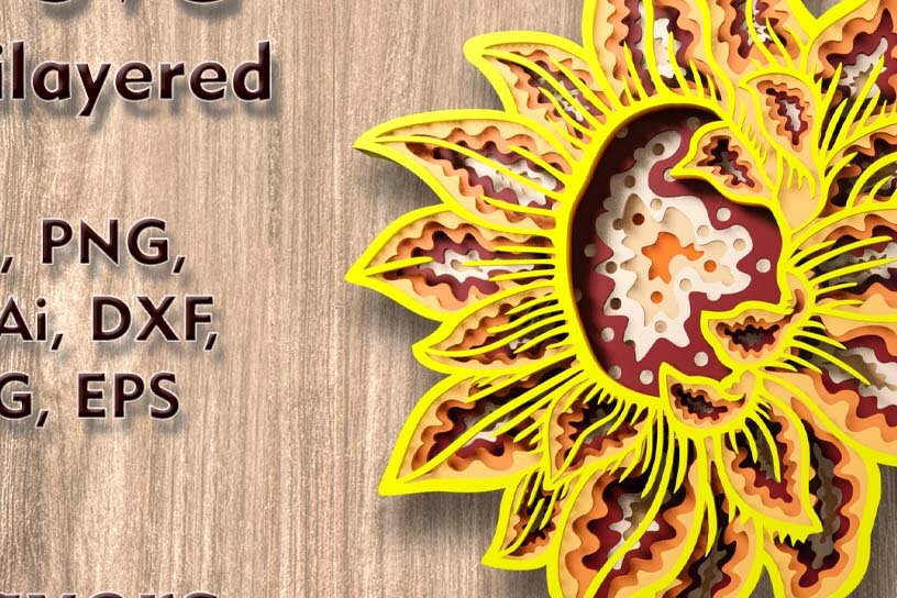 Σετ των 2 Intra απο ξύλο plywood 3mm-4mm πάχος – Αρχεία κομμένων πολλαπλών επιπέδων Sunflower 3D Δίασταση  20x20 cm INTRAFABR-109001509