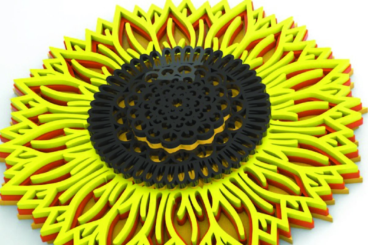 Σετ των 2 Intra απο ξύλο plywood 3mm-4mm πάχος – Ηλίανθος, 7 στρώσεις, 3D Mandala Δίασταση  20x20 cm INTRAFABR-21375458