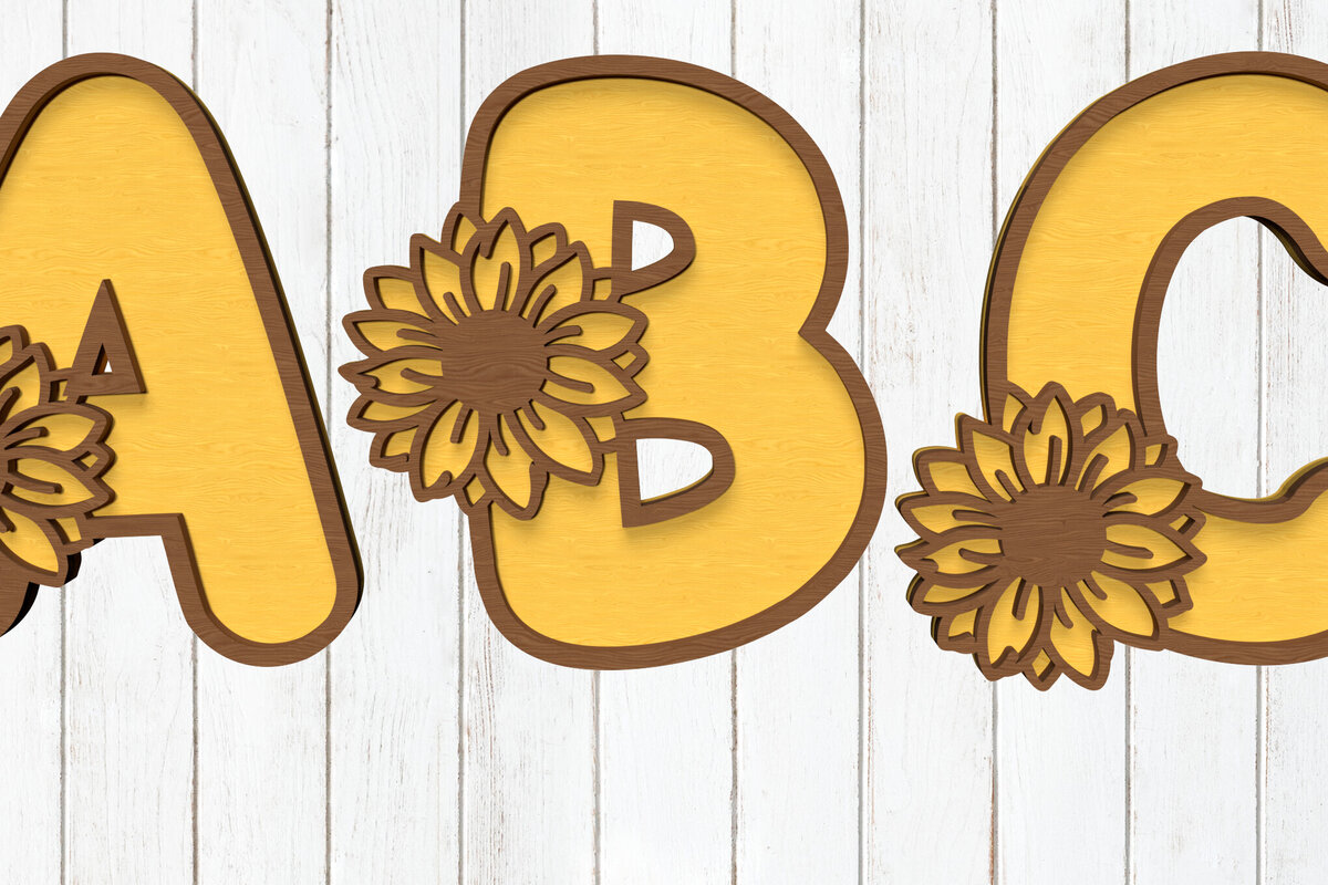 Σετ των 2 Intra απο ξύλο plywood 3mm-4mm πάχος – Sunflower Alphabet Κόψιμο με λέιζερ Δίασταση  20x20 cm INTRAFABR-119794797