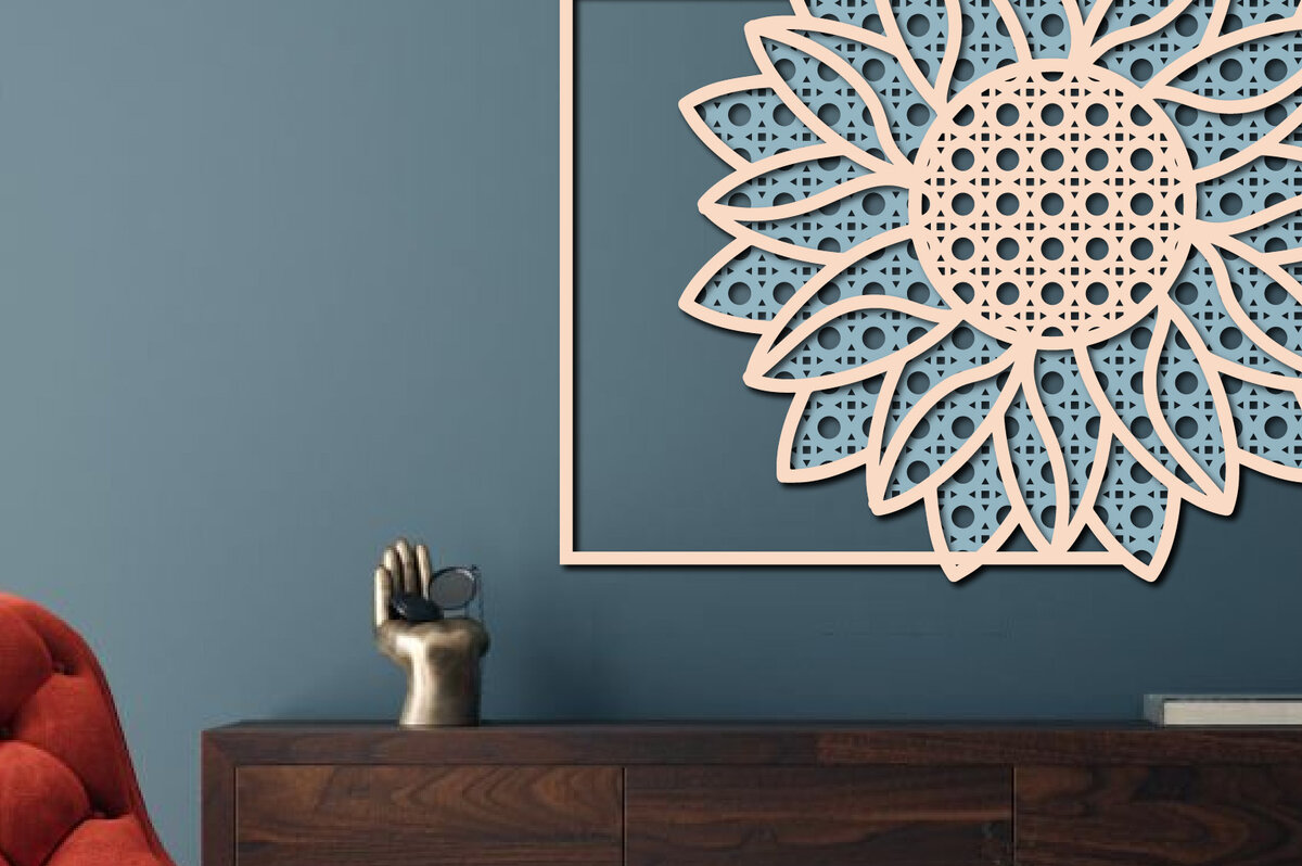 Intra απο ξύλο plywood 3mm-4mm πάχος – Αρχείο κοπής με λέιζερ τοίχου Sunflower Boho Δίασταση  40x30 cm INTRAFABR-27079758