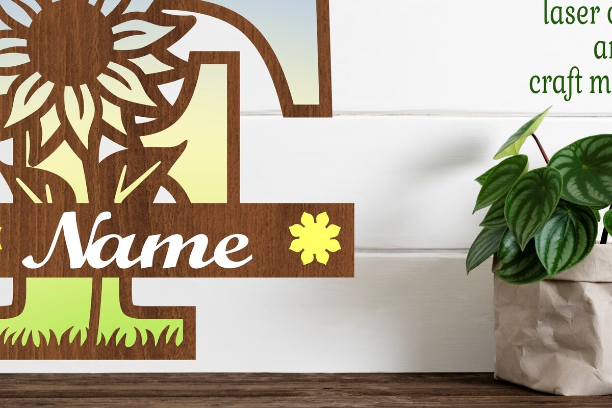 Σετ των 2 Intra απο ξύλο plywood 3mm-4mm πάχος – Μονόγραμμα ηλίανθου κεφαλαίο Γράμμα F Δίασταση  20x20 cm INTRAFABR-75965112