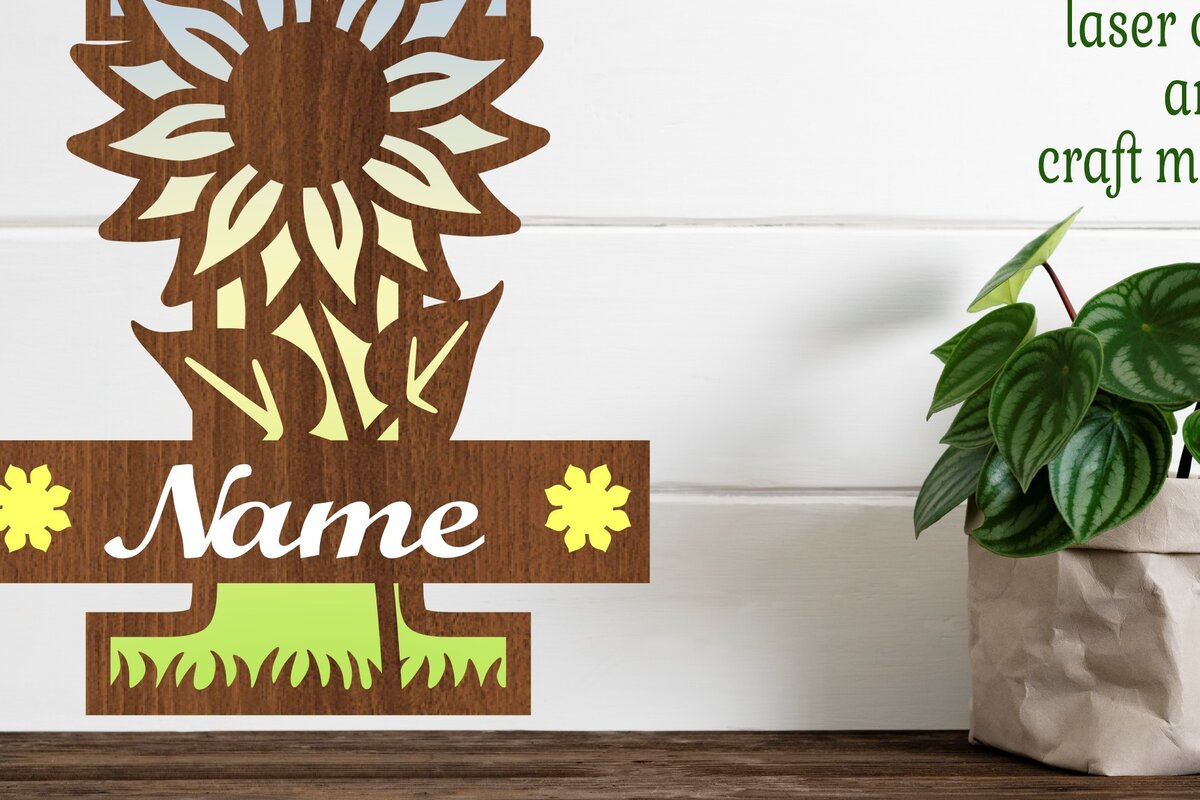 Σετ των 2 Intra απο ξύλο plywood 3mm-4mm πάχος – Μονόγραμμα Ηλίανθου κεφαλαίο Γράμμα I Δίασταση  20x20 cm INTRAFABR-75965186