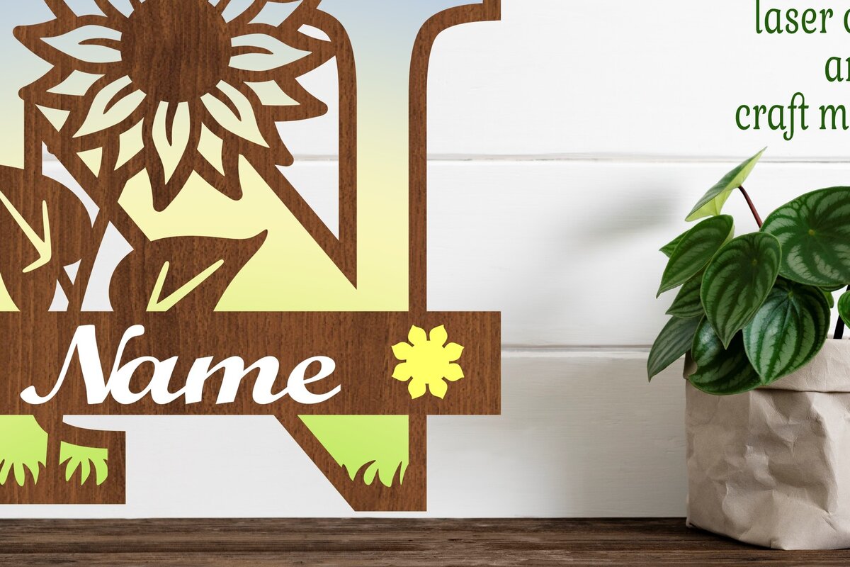 Σετ των 2 Intra απο ξύλο plywood 3mm-4mm πάχος – Μονόγραμμα Ηλίανθου κεφαλαίο Γράμμα N Δίασταση  20x20 cm INTRAFABR-75965353