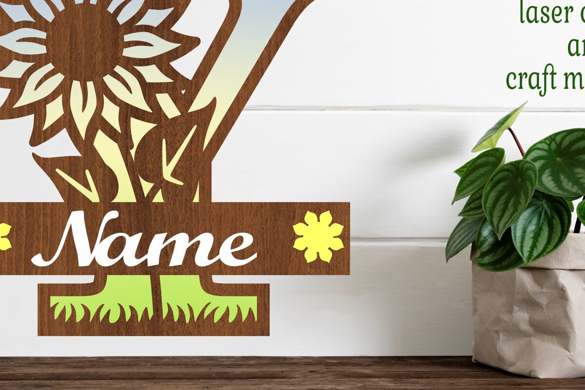 Σετ των 2 Intra απο ξύλο plywood 3mm-4mm πάχος – Μονόγραμμα ηλίανθου με κεφαλαίο γράμμα Y Δίασταση  20x20 cm INTRAFABR-75965645