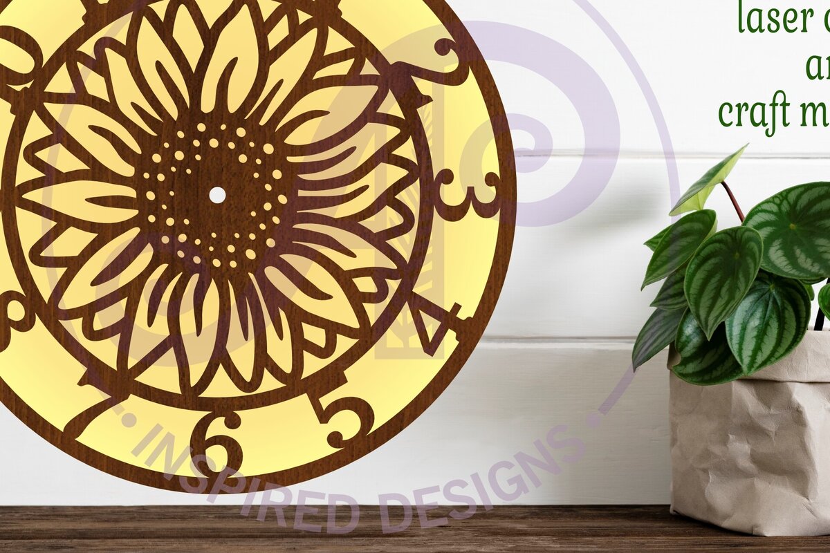 Σετ των 2 Intra απο ξύλο plywood 3mm-4mm πάχος – Ρολόι ηλίανθου Ρολόι τοίχου με λέιζερ Δίασταση  40x30 cm INTRAFABR-113877906