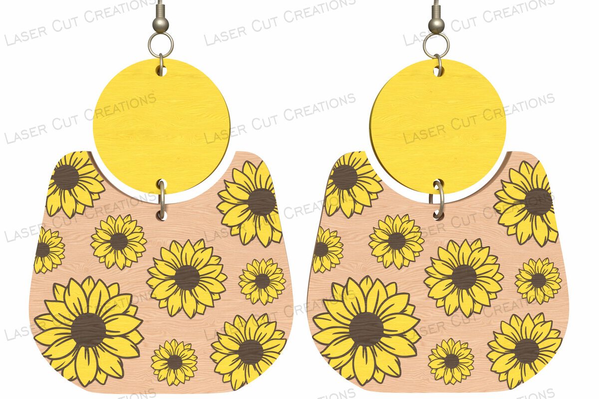 Σετ των 3 Intra απο ξύλο plywood 3mm-4mm πάχος – Σκουλαρίκια ηλίανθου Δίασταση  5x5 cm INTRAFABR-124514237