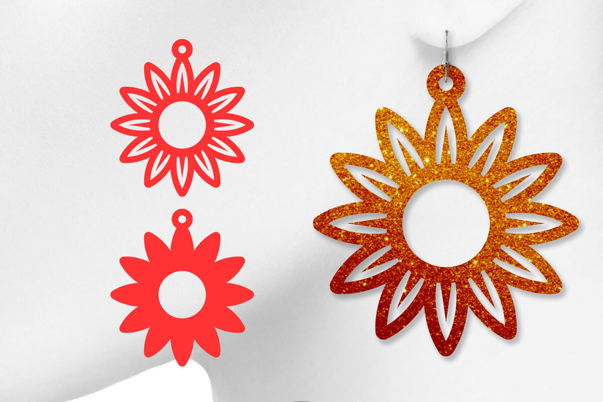 Σετ των 3 Intra απο ξύλο plywood 3mm-4mm πάχος – Σκουλαρίκια ηλίανθου Δίασταση  5x5 cm INTRAFABR-8905373