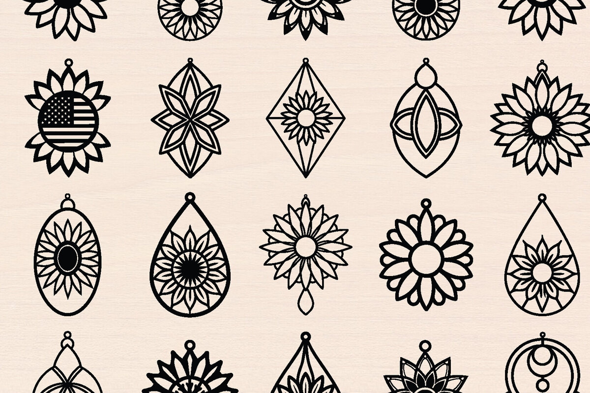 Σετ των 3 Intra απο ξύλο plywood 3mm-4mm πάχος – Σκουλαρίκια ηλίανθου Πακέτο Cut Laser Δίασταση  5x5 cm INTRAFABR-120493985