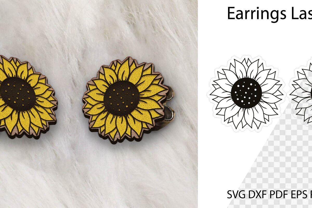 Σετ των 3 Intra απο ξύλο plywood 3mm-4mm πάχος – Σκουλαρίκια ηλίανθου. Δίασταση  5x5 cm INTRAFABR-113404438