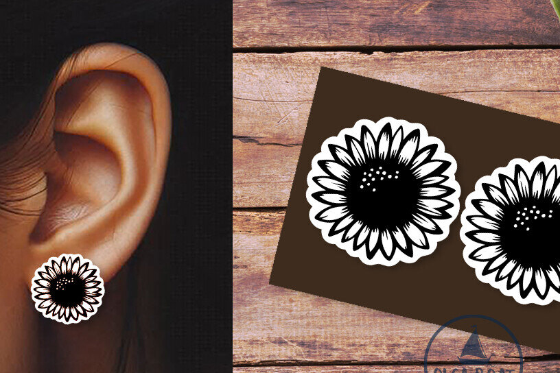 Σετ των 3 Intra απο ξύλο plywood 3mm-4mm πάχος – Σκουλαρίκια ηλίανθου Summer Δίασταση  5x5 cm INTRAFABR-120209646