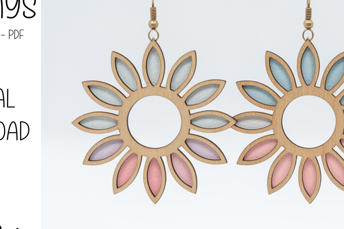 Σετ των 3 Intra απο ξύλο plywood 3mm-4mm πάχος – Σκουλαρίκια ηλίανθου Δίασταση  5x5 cm INTRAFABR-123009486