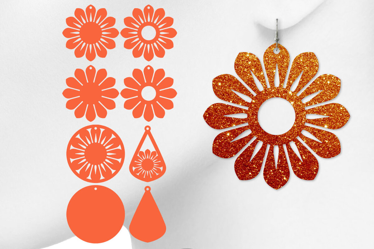 Σετ των 3 Intra απο ξύλο plywood 3mm-4mm πάχος – Σκουλαρίκια ηλίανθου Teardrop Δίασταση  5x5 cm INTRAFABR-6555666