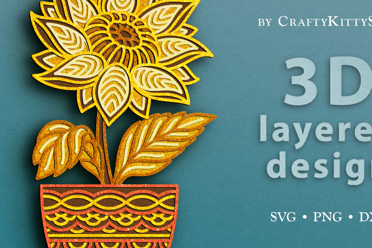 Σετ των 2 Intra απο ξύλο plywood 3mm-4mm πάχος – Αρχείο κομμένου 3D Layered Sunflower Flower Δίασταση  20x20 cm INTRAFABR-63951160