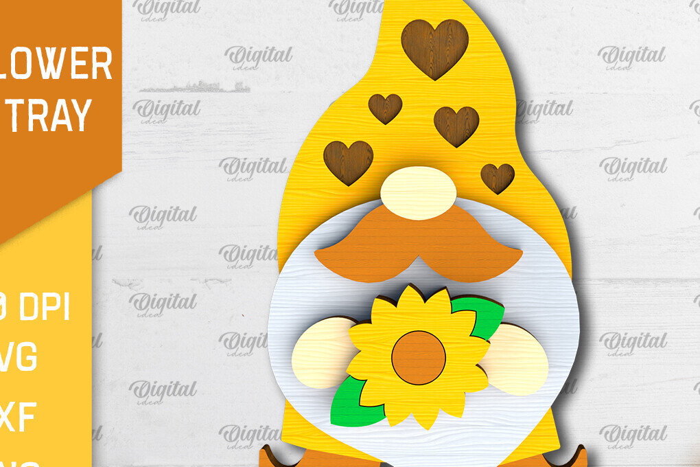 Σετ των 2 Intra απο ξύλο plywood 3mm-4mm πάχος – Δίσκος βαθμίδας Sunflower Gnome Δίασταση  20x20 cm INTRAFABR-101109128