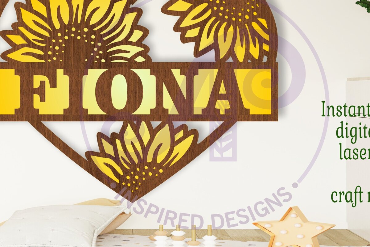 Σετ των 2 Intra απο ξύλο plywood 3mm-4mm πάχος – Sunflower Heart Name Δίασταση  20x20 cm INTRAFABR-103613353