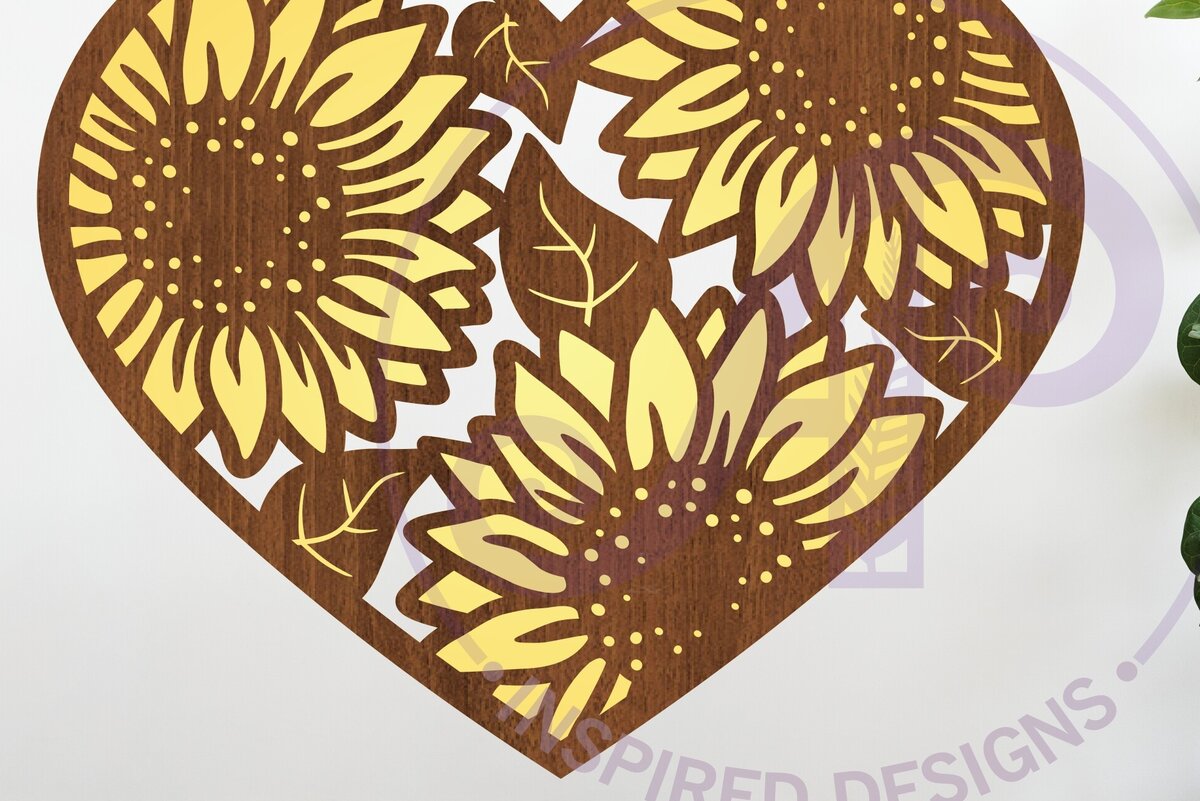 Intra απο ξύλο plywood 3mm-4mm πάχος – Επιγραφή τοίχου Sunflower Heart, Αρχείο. Δίασταση  40x30 cm INTRAFABR-118172731